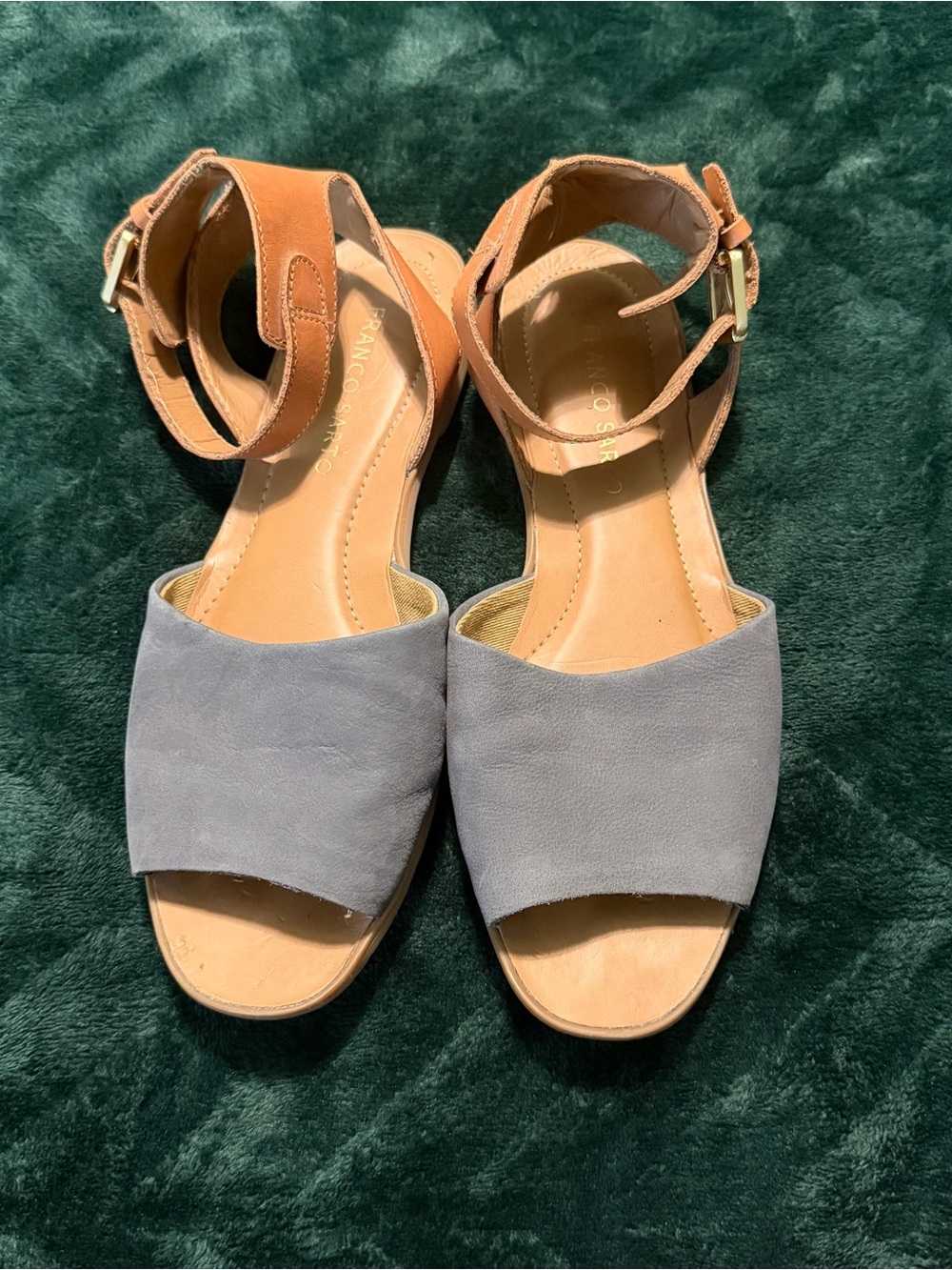 Franco Sarto Women’s Ankle-Strap Open-Toe Sandals in Gray and Tan - Size 7.5